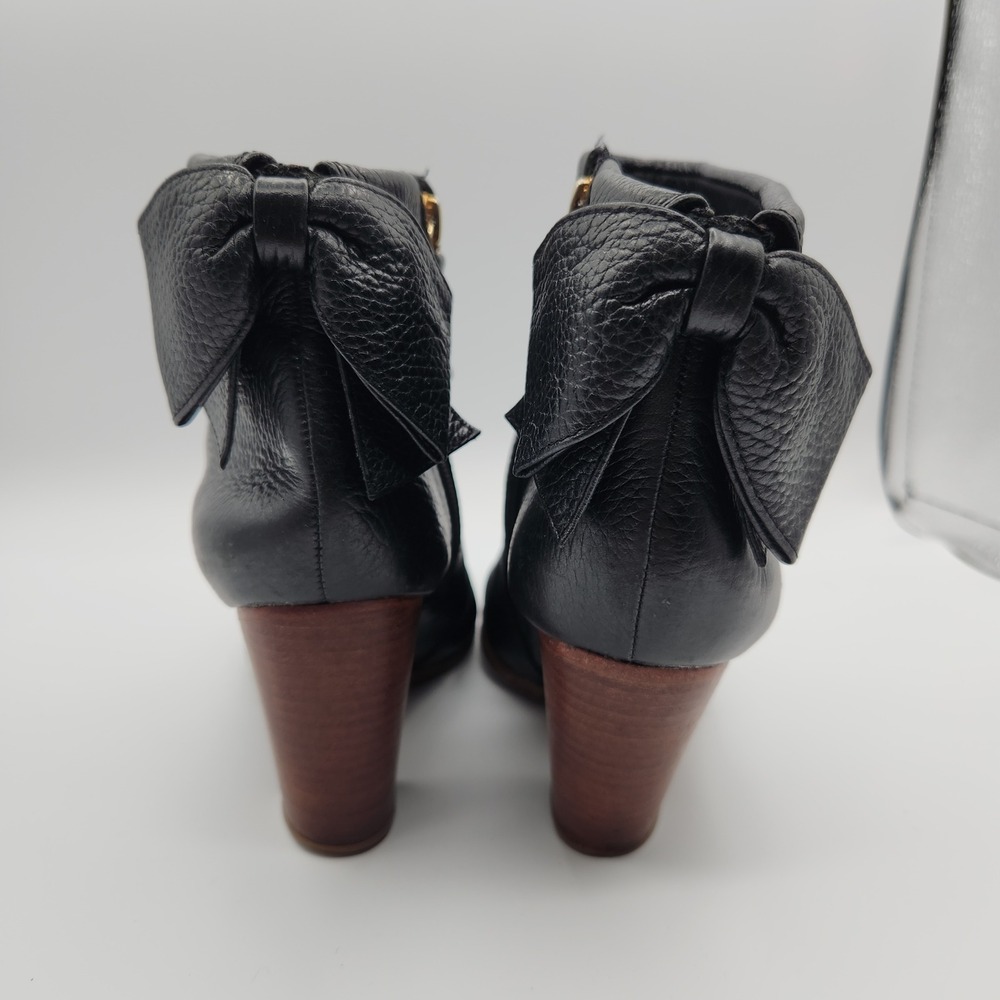 Kate Spade Ankle Boots Womens Black Upper Leather Bow Block Heel Side Zip Round - Picture 5 of 7